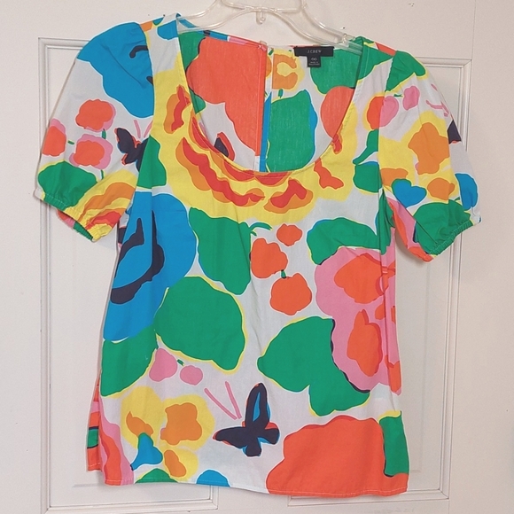 J Crew puff sleeve cotton Ratti Jardin floral top, Size 00 - Picture 2 of 8